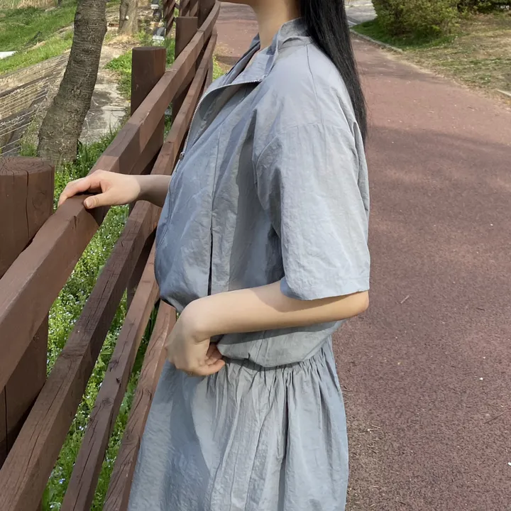 [바스락트레이닝set!/데일리4컬러] 여름 시원한 운동복 바스락 5부 트레이닝복 루즈핏 포켓 하이넥 바람막이 윈드브레이커 무지 스트링 밴딩 반바지 트레이닝 아노락 세트 셋업 상세 이미지 23