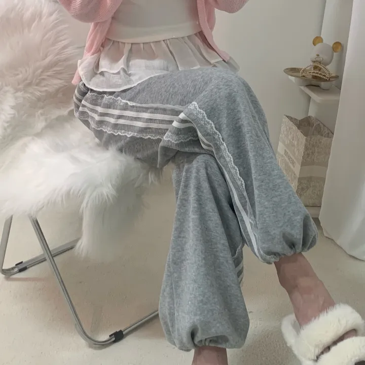 *주문폭주🔥[여름까지쭉-/러블리!] 레이스 배색 라인 조거 와이드 스트링 트레이닝 팬츠 2color 상세 이미지 14
