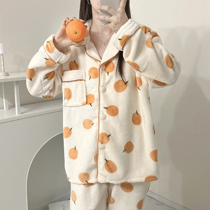 🍊[당일출고/겨울수면]🍊 귀여운 귤 오렌지 겨울 털 수면 잠옷 파자마 과일 상하세트 홈웨어 선물 극사세 부드러운 따뜻한잠옷 털 박시핏 빅사이즈 루즈핏 오버핏 상세 이미지 8