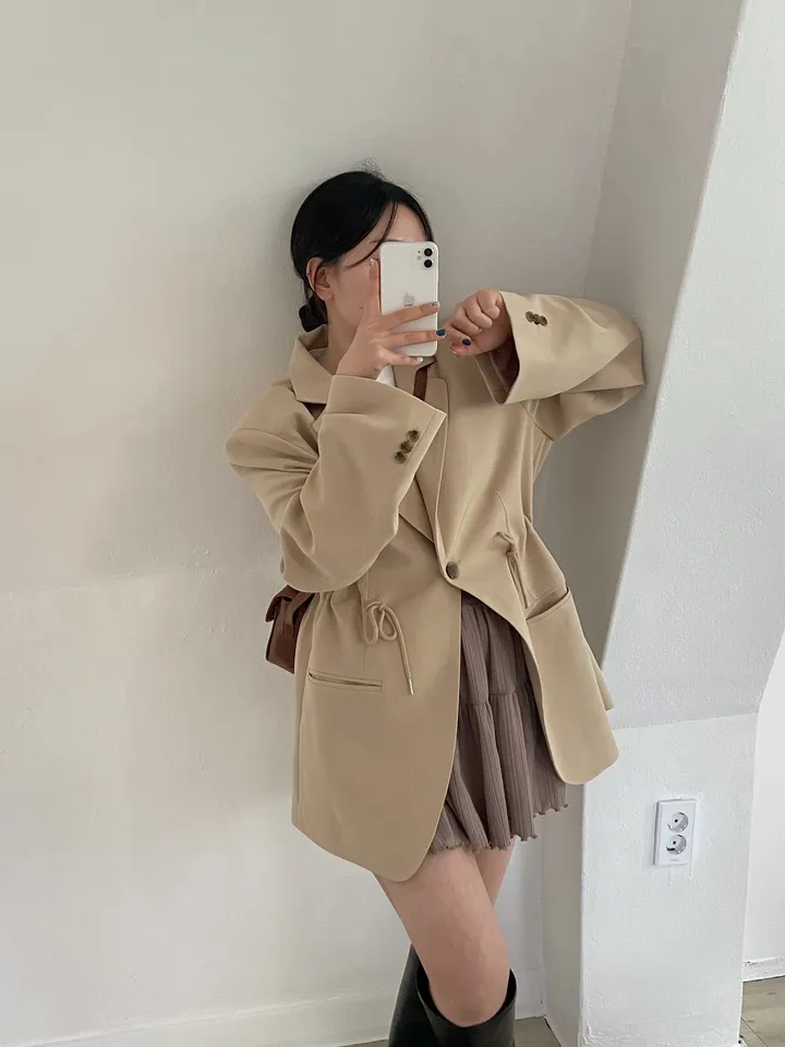 [25ss봄재진행🌷/44-99] 원버튼 오버핏 스트링 자켓 (3colors) / (대디자켓 박시자켓 빅사이즈자켓 봄자켓 허리스트링 패드자켓 오버자켓 보이핏자켓 ) 상세 이미지 24
