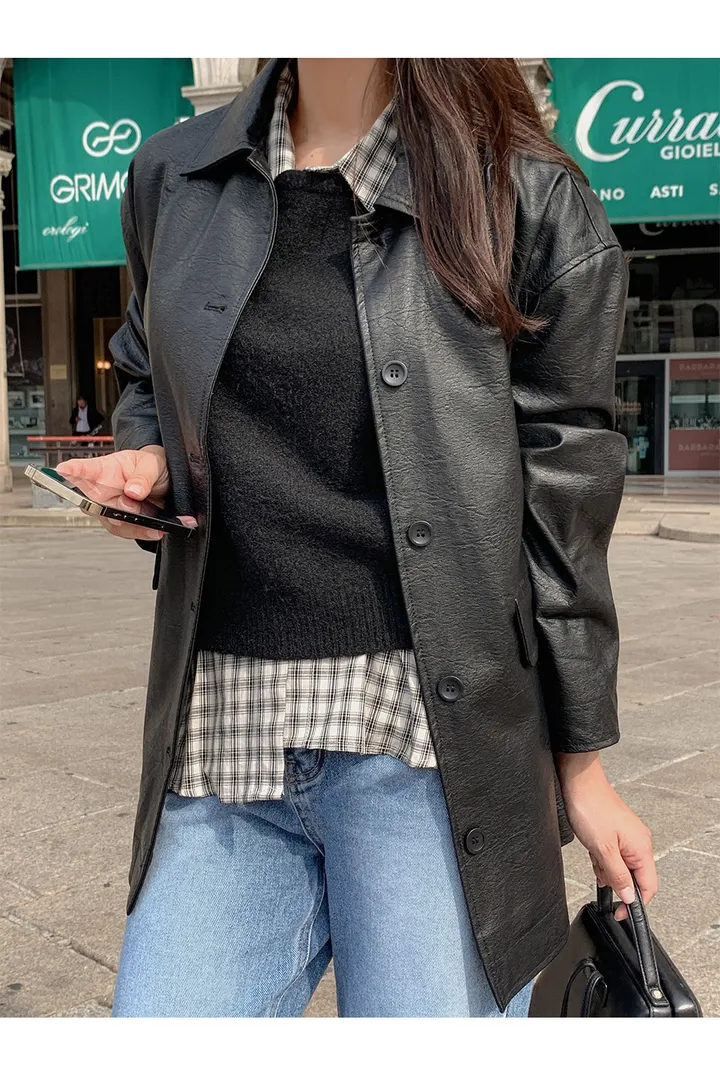 [자체제작/오늘출발/1만장돌파!]#봄🌷 바텐 오버핏 하프 레더 자켓 (데일리룩/개강룩/봄아우터/봄자켓/레더자켓/가죽자켓/루즈핏) 상세 이미지 118