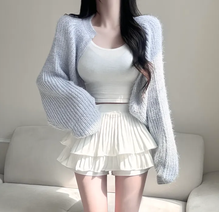 [여리핏보장!!/여친룩/9col] 보들 데일리 청순 솔잎 볼레로 가디건 벌룬핏 루즈 아방한 하찌 니트 베이직 기본 개강룩 데이트룩 봄 피크닉 간절기 벚꽃룩 러블리 세미 크롭 퍼 상세 이미지 7