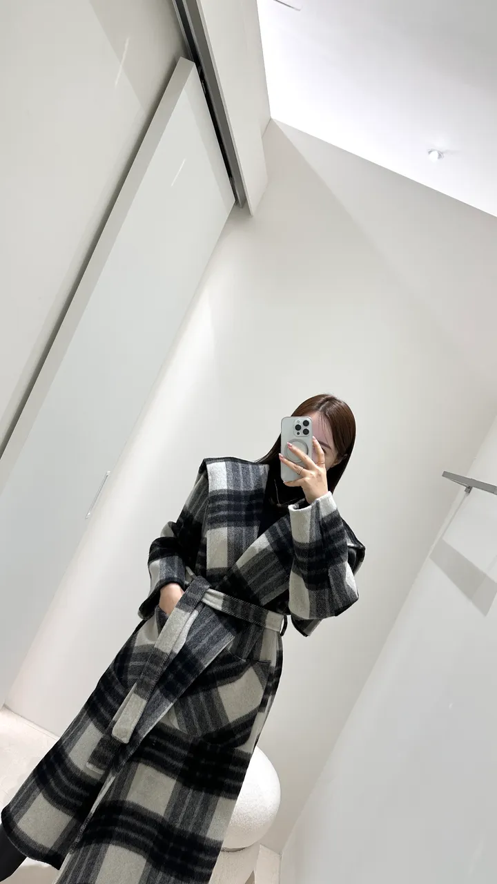 세일러 빅카라 체크 후드 롱코트 (수입) 상세 이미지 6