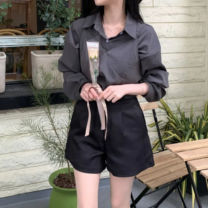 [set🖤/기장조절/데이트룩] 셔츠ops+뷔스티에ops 투피스 레이어드 세트set 상세 이미지 44