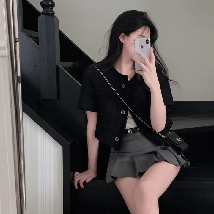 [여름하객룩🖤/고퀄리티]여름에도 고급스럽게 즐기는,하객 탄탄 썸머 트위드 반팔 크롭 루즈핏 자켓 상세 이미지 10