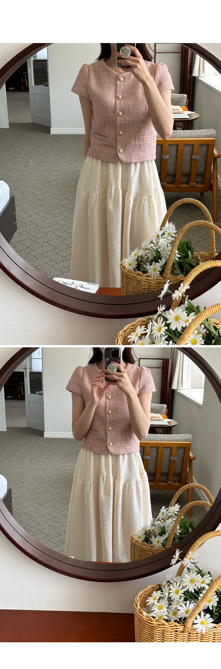 피치 러블리 퍼프소매 트위드 여름 반팔 자켓 - 2color 상세 이미지 18