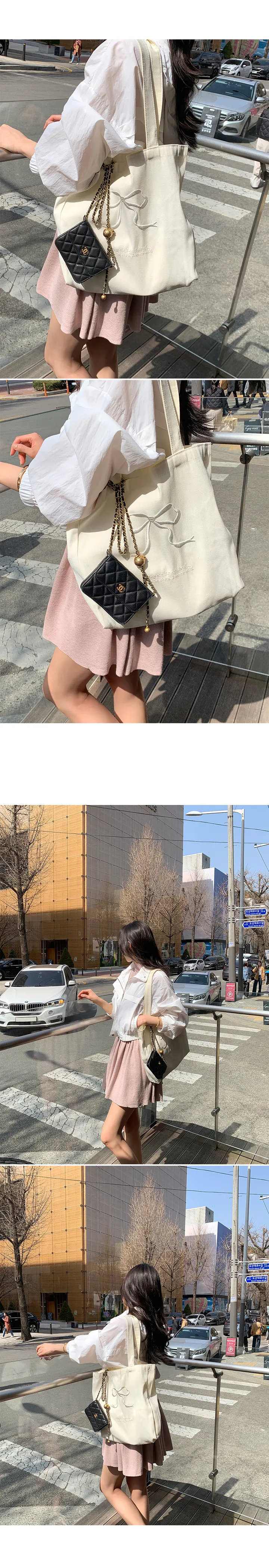 #러블리#데일리템 샤이 리본 자수 에코백 상세 이미지 3