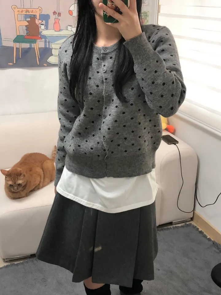 도트 라운드 니트 가디건 3color 상세 이미지 17