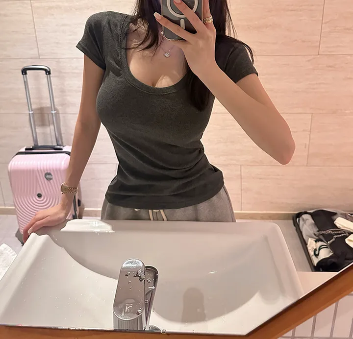 *DM폭주*[MADE][말라핏보장/인생템] 여리말라 유넥 골지 반팔티 유넥반팔 여리핏반팔 기본반팔 상세 이미지 8