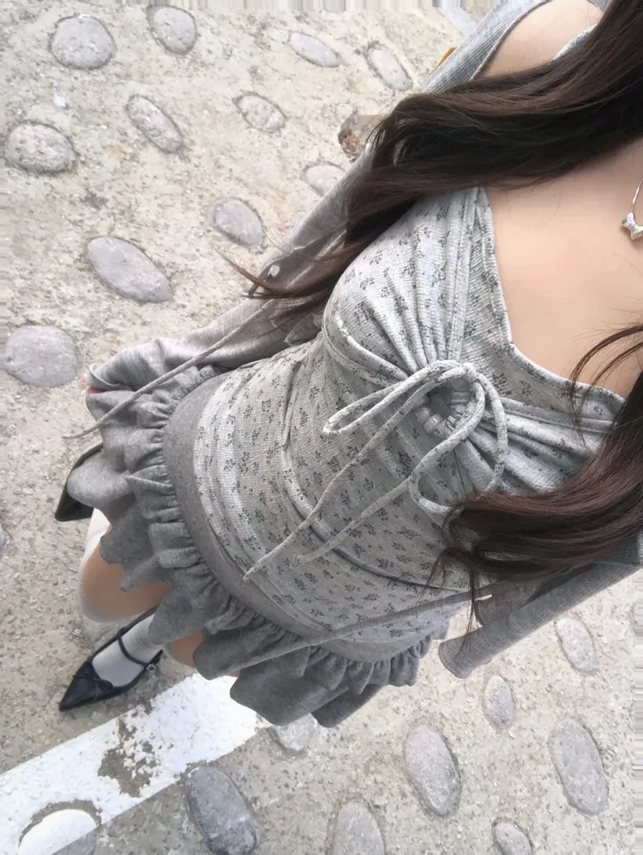 [부해보임X/여리핏..💭] 플라워 비즈 셔링 나시 볼레로 가디건 세트 *3color/최저가 상세 이미지 5