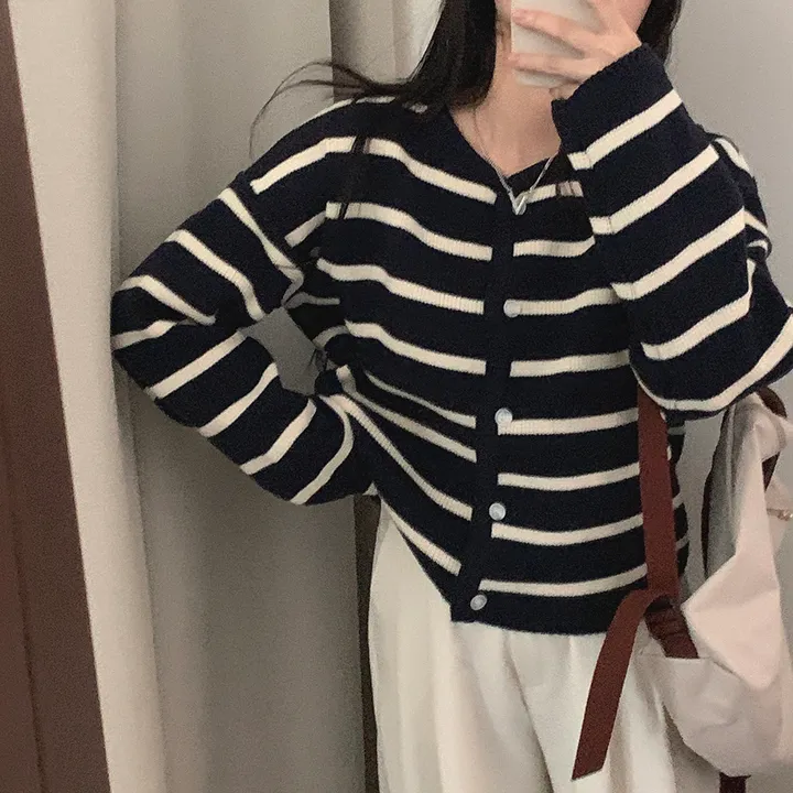 [데일리/꾸안꾸*.*] 파이 스트라이프 단가라 자켓 가디건 상세 이미지 31