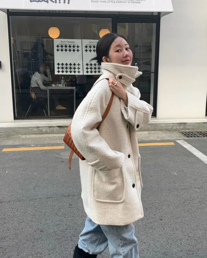 boucle high neck half coat (3color) 상세 이미지 12