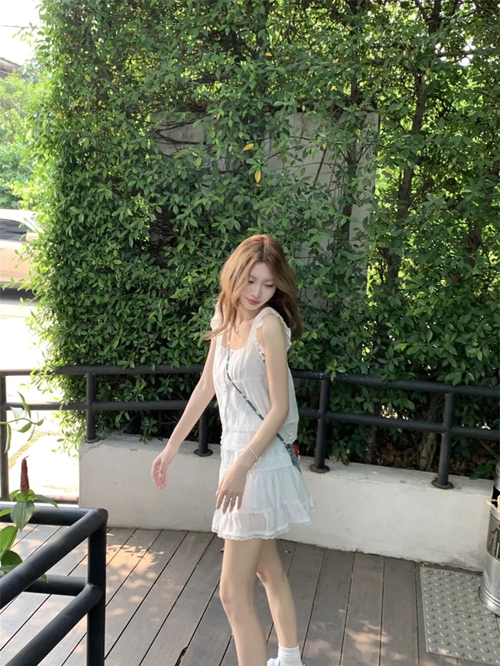[봄신상💗/세트구성!]메르시에 프릴 민소매 블라우스 + 캉캉 스커트 2pc 코디세트(숏/롱) 상세 이미지 4
