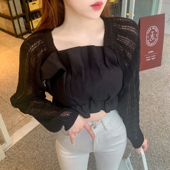 [초여리핏!!살탐방지] 여름필수템 에어컨 바람막이 루즈핏 그물 부클 숄 가디건 여름 아우터 니트 크롭 볼레로 가디건 6color 상세 이미지 16