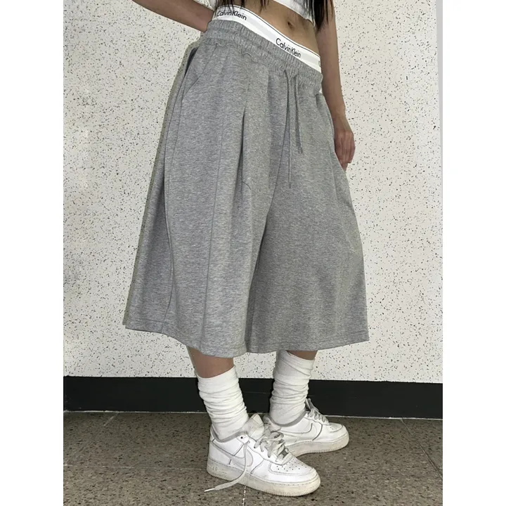 [UNISEX/기획특가/소장추천!/3size!]사이드 폴드 핀턱 포인트 루즈 와이드 벌룬 버뮤다 하프 트레이닝 팬츠(2color) 상세 이미지 62