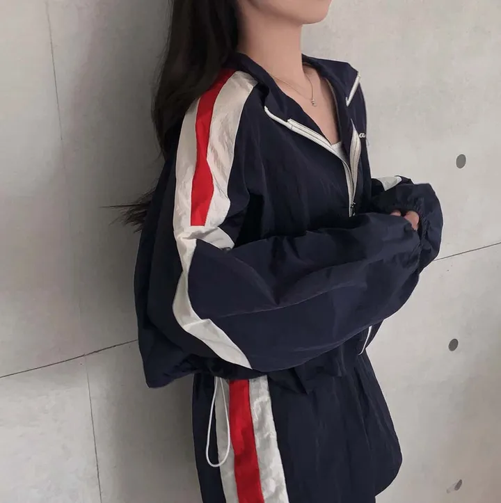[✨2천장돌파✨]최애핏, 바스락 오버핏 바람막이 배색 집업 반바지 트레이닝 투피스 세트 상세 이미지 34