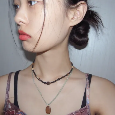 [디테일]보헤미안 오리엔탈 빈티지 유니크 나무 우드 비즈 목걸이 상세 이미지 12