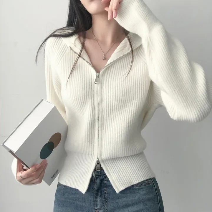 🚚당일출고🚚[부드러움] 허리잘록 여리핏 투웨이 후드 골지니트 집업 상세 이미지 24