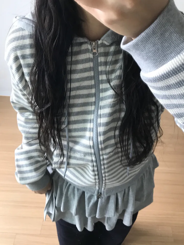 [투웨이/강추] 스트라이프 반크롭 후드집업 상세 이미지 27