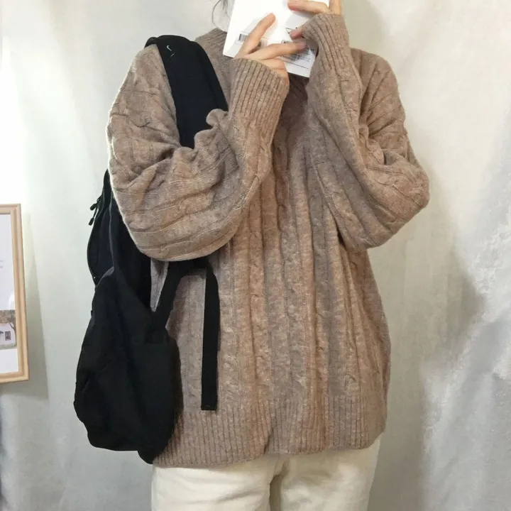[컬러믹스,봄] 루즈핏 꽈배기 니트 / 봄가을, 매일입는 스프링 케이블 울니트 / 보카시 브이넥 오버핏 긴팔티 상세 이미지 42