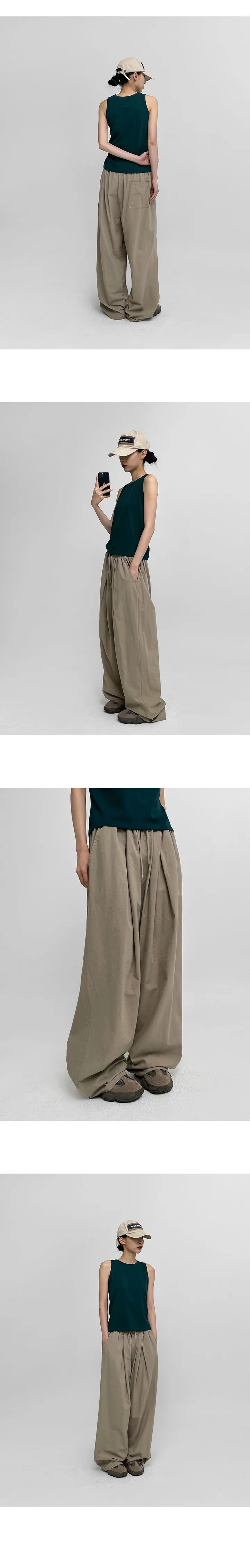 [3천장판매] (UNISEX) 슬칸 핀턱 와이드 밴딩팬츠 [핀턱 와이드 남녀공용 밴딩 포켓 롱 바지 긴바지 면] 상세 이미지 3