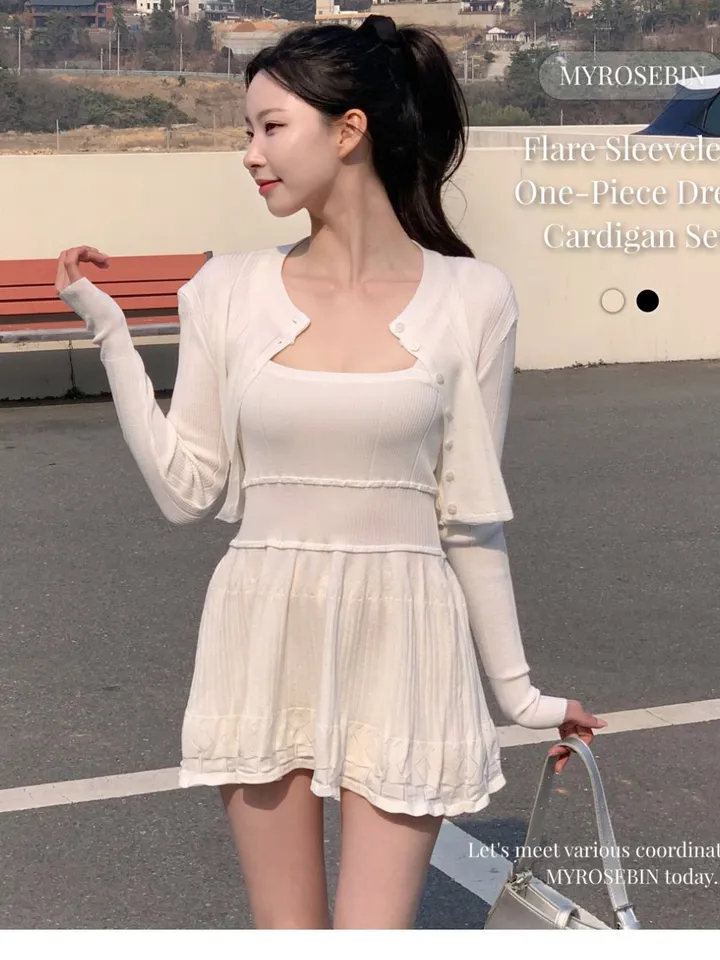 [여리무드🌹] 미닛 가디건 나시 원피스 세트 / 나시원피스 캉캉원피스 플레어 플리츠 미니원피스 니트 여름원피스 골지원피스 얇은 봄가디건 봄원피스 크롭가디건 골지가디건 볼레로 상세 이미지 12