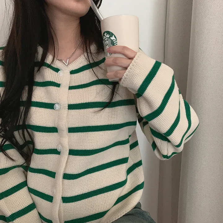 [데일리/꾸안꾸*.*] 파이 스트라이프 단가라 자켓 가디건 상세 이미지 10