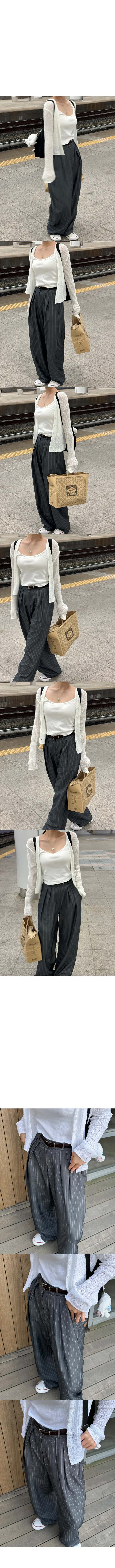 주문폭주*느좋룩/하객룩*핀스트라이프 세미 와이드 밴딩 슬랙스[2color]여름슬랙스/세미정장/하객룩/밴딩슬랙스/스트라이프슬랙스/핀스트라이프/편안한바지/편안한슬랙스 상세 이미지 3