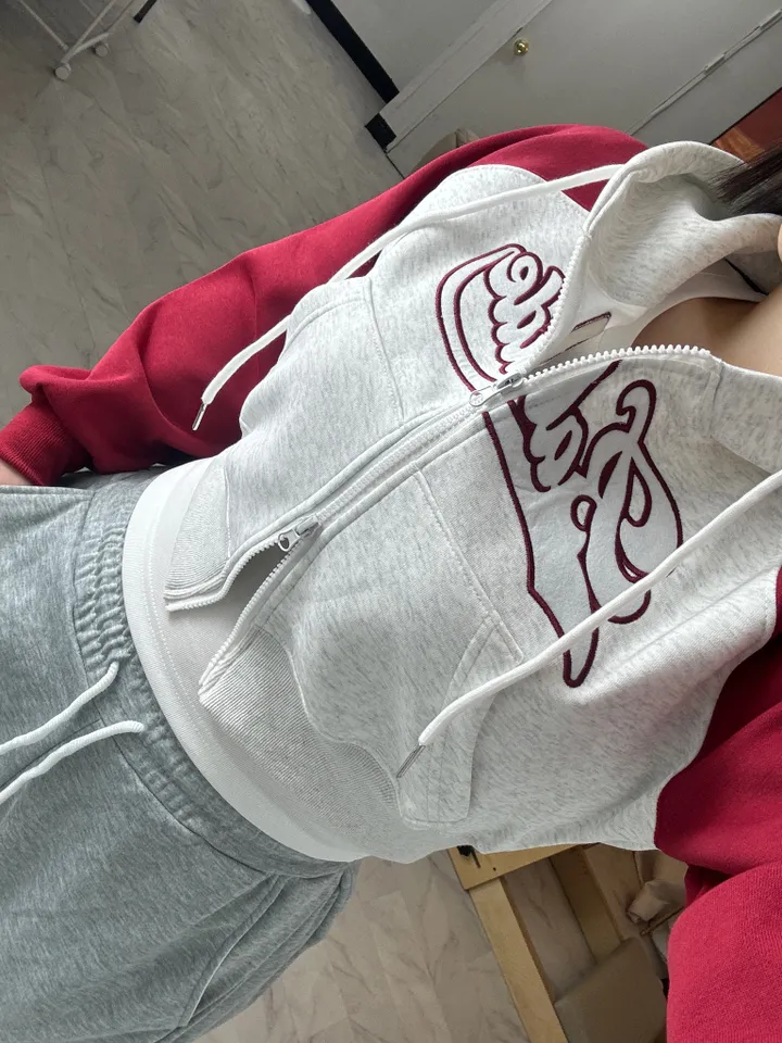 [데일리/투웨이]레터링 나그랑 투웨이 크롭 후드집업 상세 이미지 3