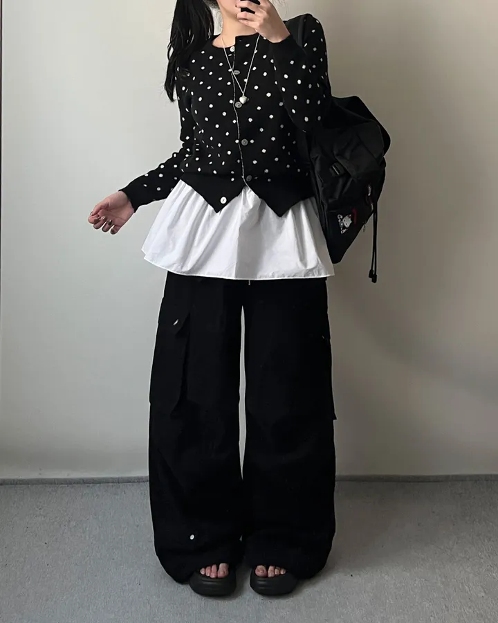 [도트🖤/고퀄원단] 도트 라운드 니트 가디건 도트가디건 라운드가디건 봄가디건  땡땡이 상세 이미지 12