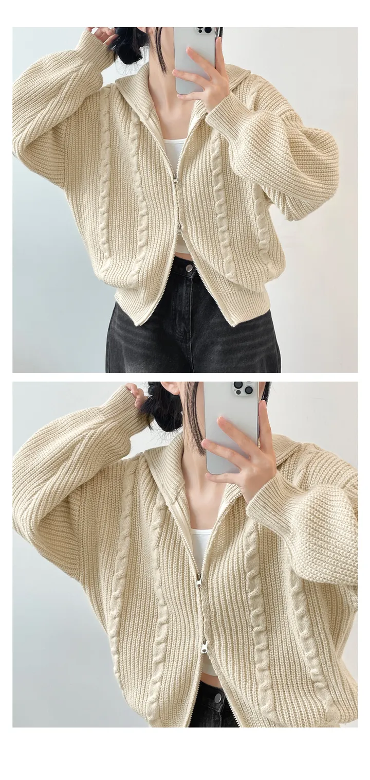 [도톰따뜻🧶아방핏]폭닥 투웨이 하이넥 루즈핏 꽈배기 니트 집업(5color) 상세 이미지 13