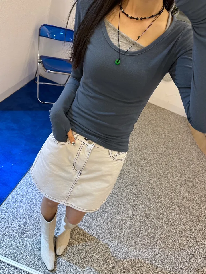 *라인대박 착붙 쫀쫀 스판 유넥 워머 데일리 긴팔 티셔츠 상세 이미지 11