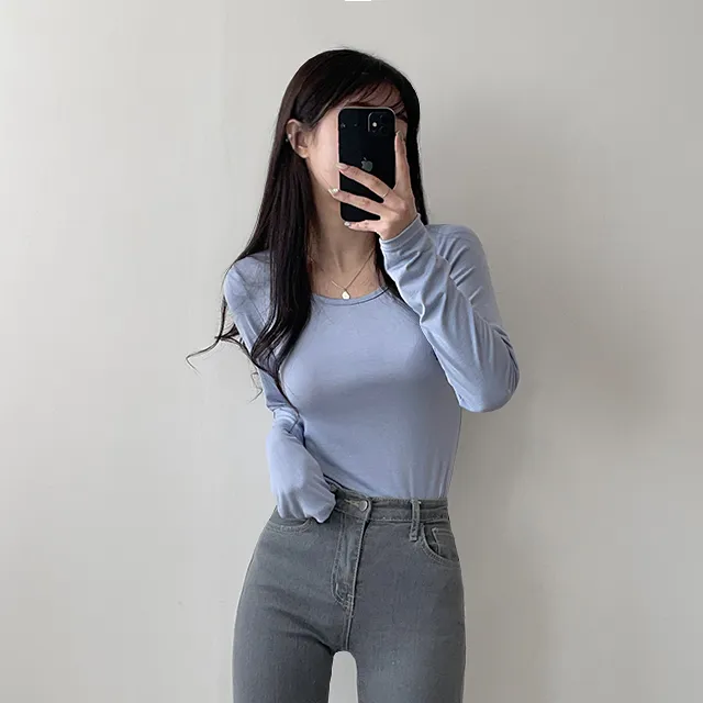 (라운드+U넥선택ok) 인생핏 쫀쫀해 리브 데일리 무지긴팔티 8color 상세 이미지 26