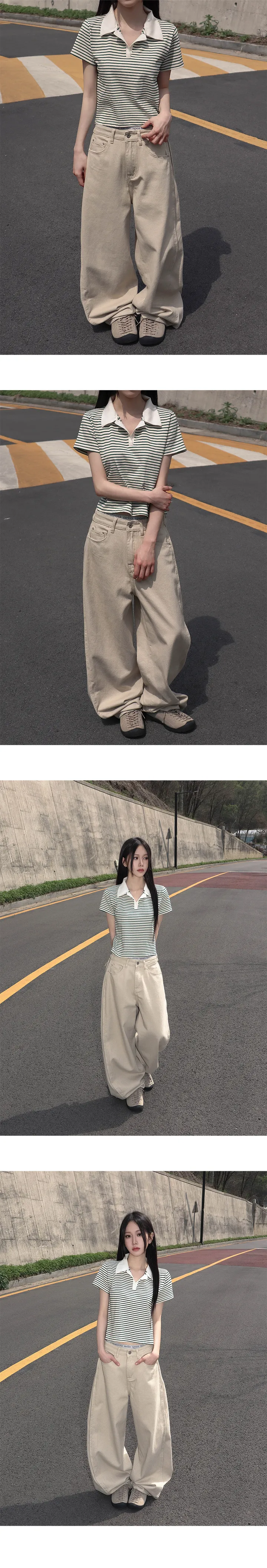 [허리조절/S-2XL] 코튼 핀턱 절개 스냅 포켓 와이드 팬츠 상세 이미지 10