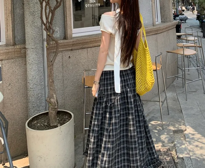 [스카프 포함] 체크 캉캉 투피스 세트 상세 이미지 10
