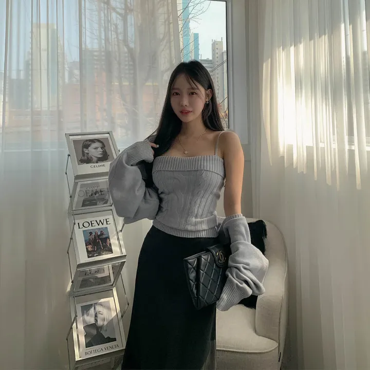 [찐애정템ㅠ고퀄버전*나시볼레로setෆ부유방삭제핏] 빈츠 꽈배기 끈나시 + 루즈핏 긴팔 볼레로 세트 니트 탑 나시 크롭 볼레로 가디건 스판 긴팔 투피스 세트 봄 가을 데일리룩 데이트 상세 이미지 42