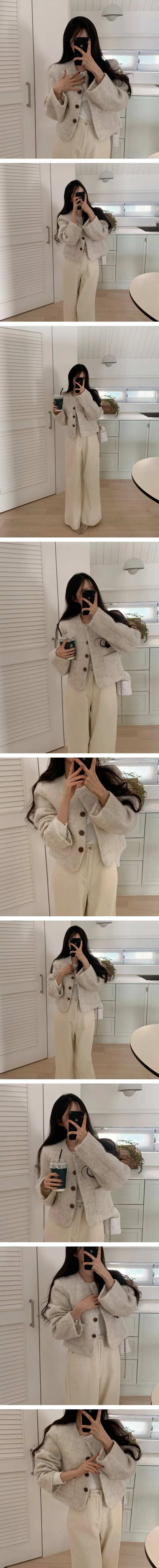 🖤따뜻🖤[2온스누빔] 노카라 라운드 부클 누빔 앙고라 크롭 울 숏 코트 상세 이미지 6