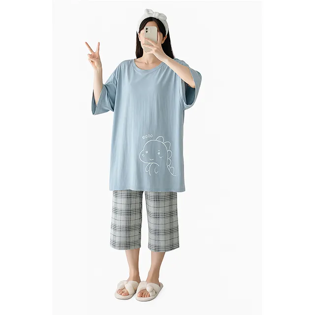 오버핏 7부 파자마 2종세트/빅사이즈/M~4XL(45~150)KG/COLOR블랙,스카이,핑크 상세 이미지 5
