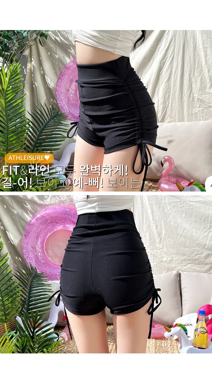 [누적10000장판매][당일발송] 스윔 스트링 하이웨스트 숏 팬츠 [국내제작 워터밤 흠뻑쇼 페스티벌 뱃살커버 똥배커버 군살커버 수영복 수영반바지 스윔숏츠 스윔웨어] [빠른출고] 상세 이미지 11
