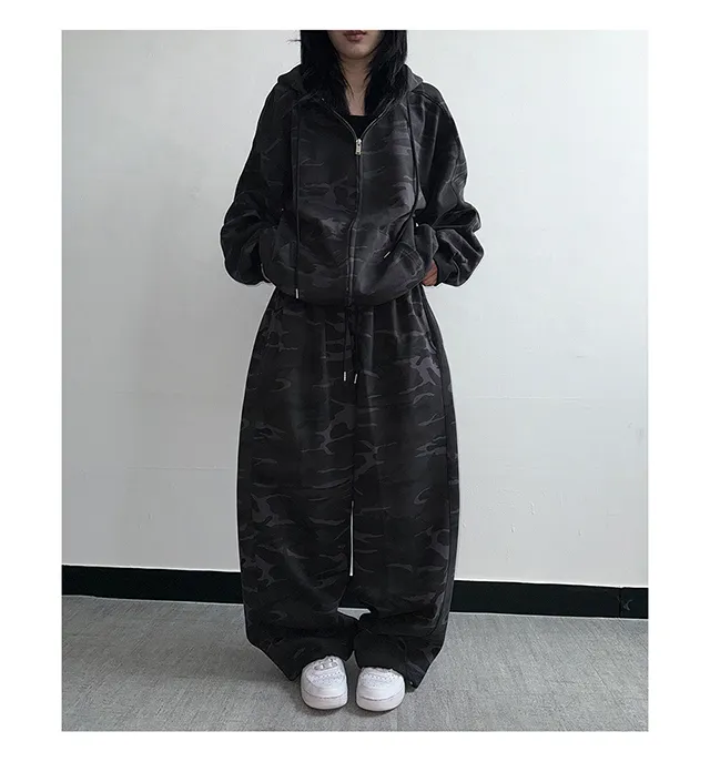 (Unisex) 사비 카모 절개 후드 집업 투웨이 집업 밀리터리 이중지 합포 트레이닝 상의 상세 이미지 5