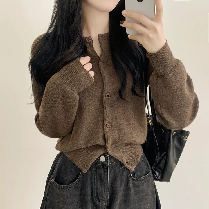 [팔뚝살커버!/포근~] 기본가디건 라운드 세미크롭 아방핏 니트가디건 상세 이미지 12