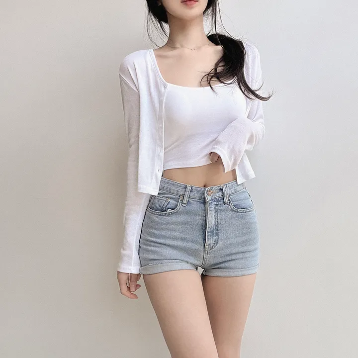 (당일출고!!, 살안타템) 여리 슬림루즈핏 브이넥 썸머시스루 크롭가디건 상세 이미지 3