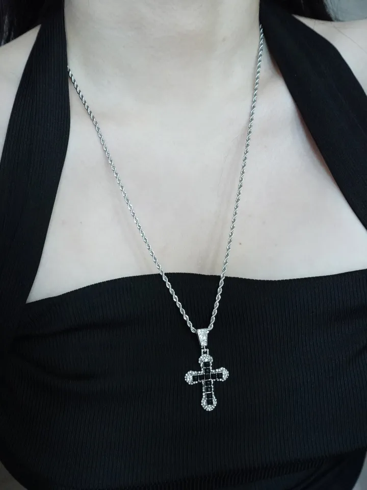 [s.steel/3color] bold cubic cross necklace | 볼드 큐빅 십자가 목걸이 상세 이미지 28