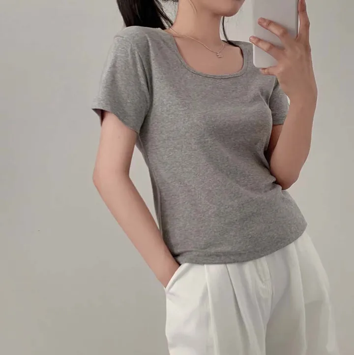 [팔말라핏/국내제작!]팔뚝살 부각없는, 라이프 베이직 스퀘어넥 루즈핏 반팔 티셔츠 상세 이미지 22