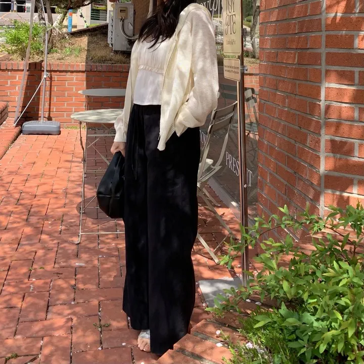 화이트 흰색 핀턱 밴딩 와이드 팬츠 상세 이미지 71