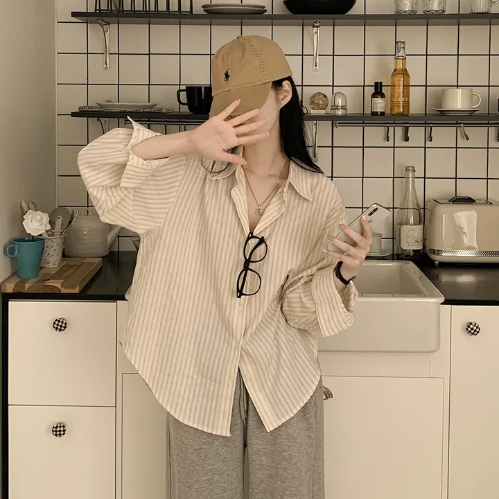 [여름셔츠✨/오버핏!] 버터링 스트라이프 바스락 코튼 레이어드 셔츠 넉넉함보장 빅사이즈 상세 이미지 4
