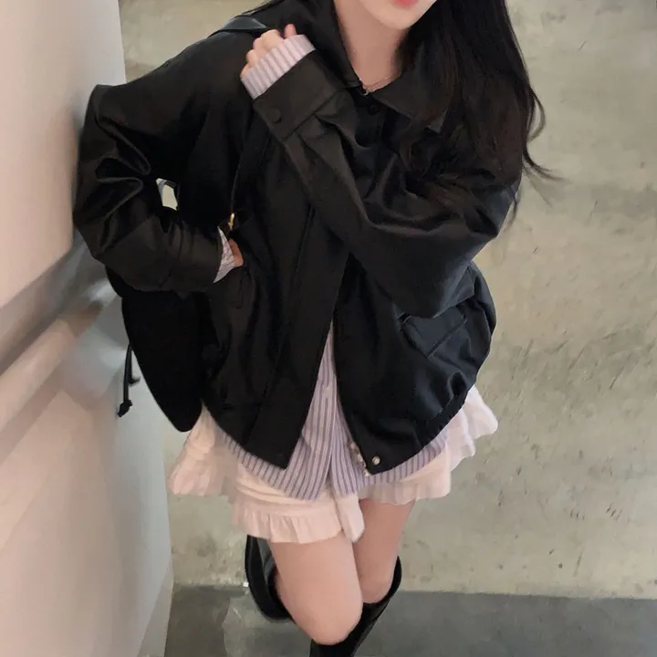 [핵고퀄!/✨주문폭주/후기극찬✨]매트 레더의 정석,오버핏 레더 블루종 자켓 점퍼 상세 이미지 21