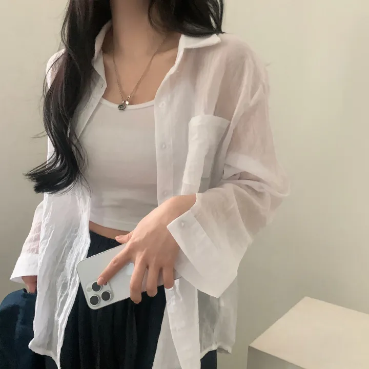 [살안타템17컬러✨/크롭&루즈핏] 햇빛차단, 린넨 시스루 루즈핏 거즈 셔츠/남방 블라우스 상세 이미지 21