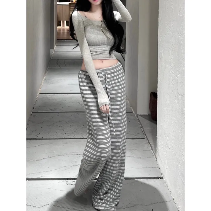 *포근한타올* 허그 스트라이프 팬츠 / 츄리닝 밴딩팬츠 밴딩바지 니트팬츠 니트바지 단가라팬츠 츄리닝바지 트레이닝바지 트레이닝팬츠 와이드팬츠 겨울 하의 수면바지 상세 이미지 3