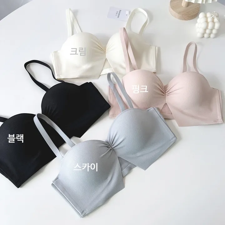 볼륨업 하프컵 반컵브라 심리스 뽕브라 노와이어 편한 오프숄더 튜브탑 A컵 AA컵 여름 끈없는 브라탑 팬티 속옷 세트 상세 이미지 32